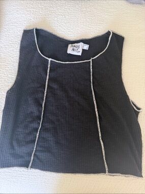 Princess Polly Black Ribbed Crop Tank with White Contrast Stitching
